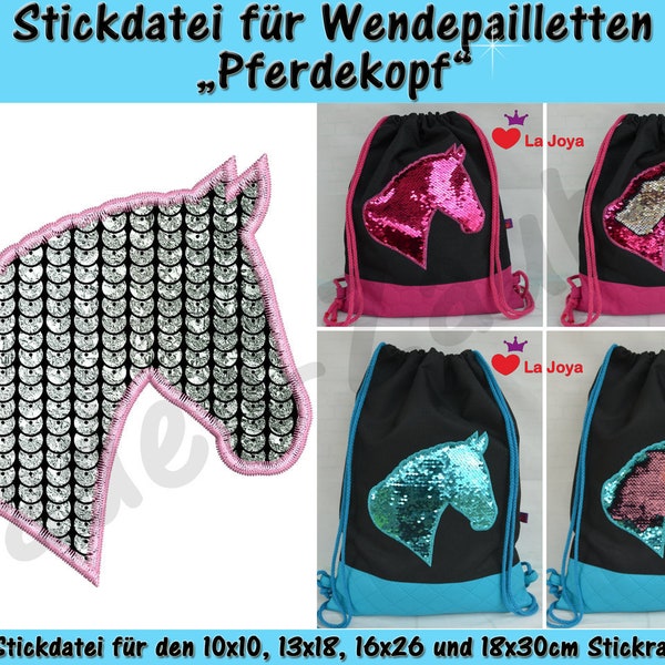 Wendepailletten-Applikation Pferdekopf - Stickdatei-Set für den 10x10cm bis 18x30cm Rahmen