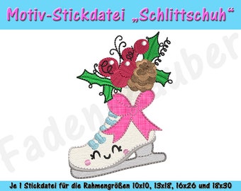 Doodle motif ice skate - embroidery file set for the 10 x 10 cm to 18 x 30 cm frame