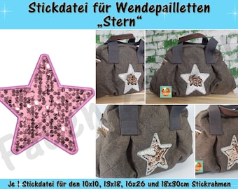 Reversible sequin applique star - embroidery file set for the 10 x 10 cm to 18 x 30 cm frame