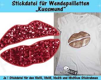 Reversible sequin application kissing mouth - embroidery file set for the 10 x 10 cm to 18 x 30 cm frame