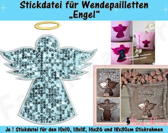 Reversible sequin applique angel - embroidery file set for the 10 x 10 cm to 18 x 30 cm frame