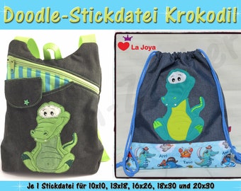 Doodle motif crocodile - embroidery file set for the 10 x 10 cm to 20 x 30 cm frame