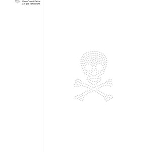 Puede incluir: Un dise&ntilde;o de calavera y huesos cruzados hecho con diamantes de imitaci&oacute;n de cristal transparente. El dise&ntilde;o tiene 71,90 mm de ancho y 93,90 mm de alto. Utiliza 275 diamantes de imitaci&oacute;n, cada uno de 2,0 mm de di&aacute;metro.