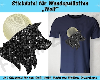 Reversible sequin applique wolf - embroidery file set for the 10 x 10 cm to 18 x 30 cm frame