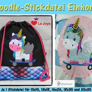 Doodle motif unicorn - embroidery file set for the 10 x 10 cm to 20 x 30 cm frame