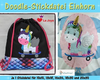 Doodle-Motiv Einhorn - Stickdatei-Set für den 10x10cm bis 20x30cm Rahmen