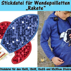 Cohete de aplicación de lentejuelas reversibles - conjunto de archivos de bordado para el marco de 10 x 10 cm a 18 x 30 cm