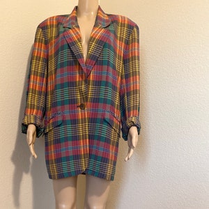 LOVELY Vintage 80's Oversized Plaid Cotton Blazer Made By 'Liz Claiborne' - Great!!