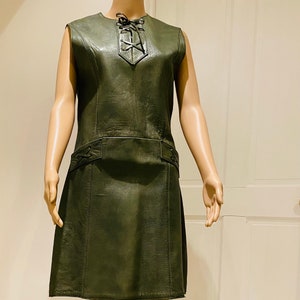 BEAUTIFUL Vintage 1960's Olive Green Leather Mini-Dress, Made In 60's London - RARE!!