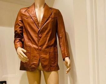 LOVELY Mens Vintage 70's Tan Leather Jacket / Blazer - Great!!