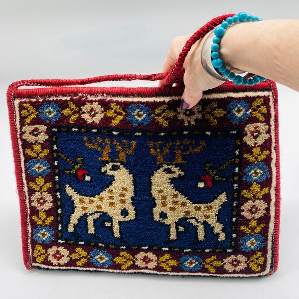 Cute & Unique Boho Folk Hippy Style Vintage Carpet Bag, With Deer Under An Apple Tree Detail, With Shoulder Strap - Great!!