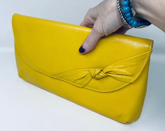 LOVELY Vintage 1980's Yellow Leather Clutchbag Made In ENGLAND