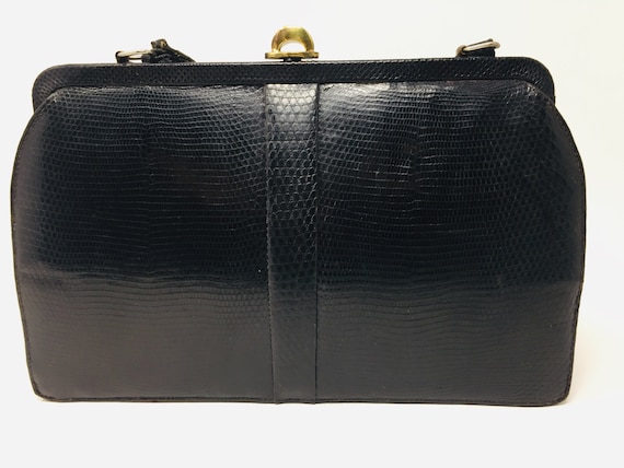 BEAUTIFUL Vintage 1940's Black Snakeskin Handbag M