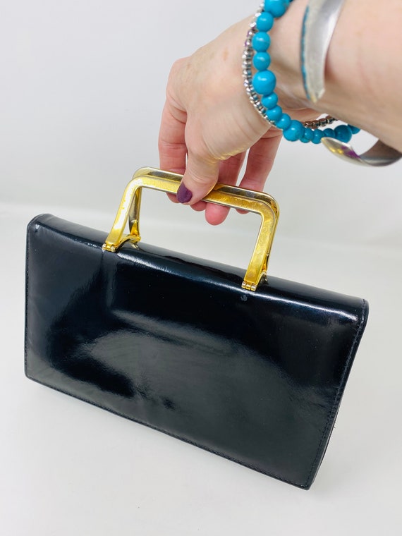 VERY CUTE Vintage 1950's Black Patent Leather Han… - image 1