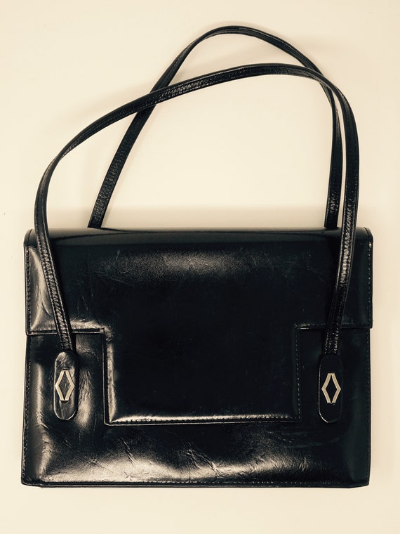 LOVELY Vintage 1960's Black Handbag With OverFlap… - image 1