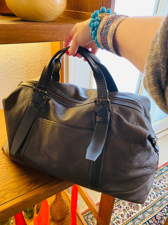 BEAUTIFUL Luxury Pebbled Dark Brown Leather Duffel