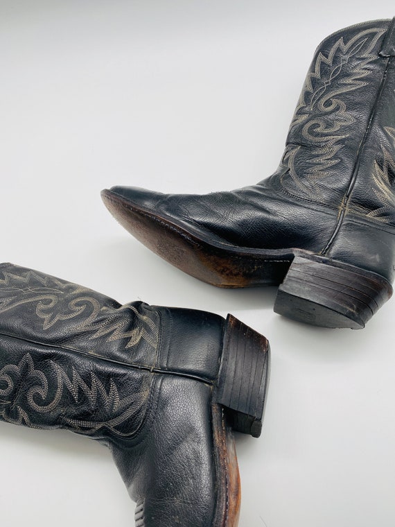 NICE Vintage Black Leather Mens Cowboy Boots, Mad… - image 6