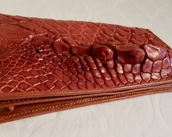 V mooie vintage jaren 1970 Alligator portemonnee/portemonnee met kaart secties & met rits munt Pouch-unieke!!