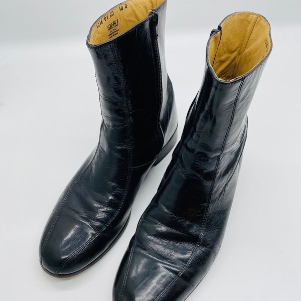 NICE par de hombres Vintage negro cuero botines, hecho por 'Nunn Bush', EE.UU. 10D - genial!!