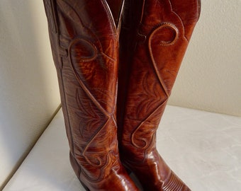 V prachtige Vintage handgemaakte 'Lucchese' cowboylaarzen gemaakt In Texas, Verenigde Staten - USA Size 7