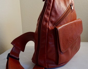 MOOIE vintage Tan lederen handtas, ook goed voor Cross Body gebruik-cute!!