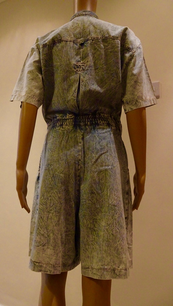 Vintage 1980's Acid Washed Denim Playsuit, Gold D… - image 10