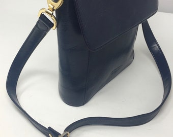 MOOIE vintage 1980 's Navy Blue Leather handtas gemaakt in Engeland door ' Jane Shilton '-geweldig!