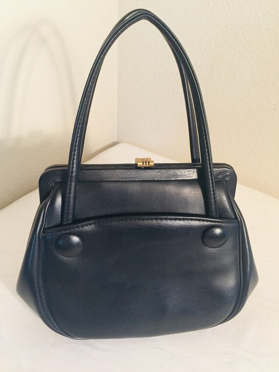 BEAUTIFUL Vintage 1950's Black Handbag With Cute L