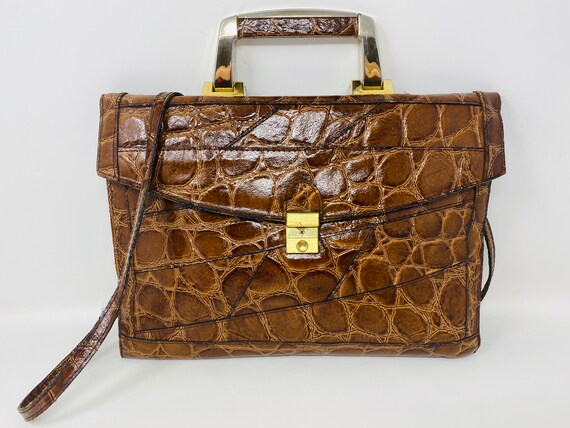 HERMOSO bolso de cuero de cocodrilo vintage de los anos 70 con asa y correa desmontable Encantador Etsy Espana