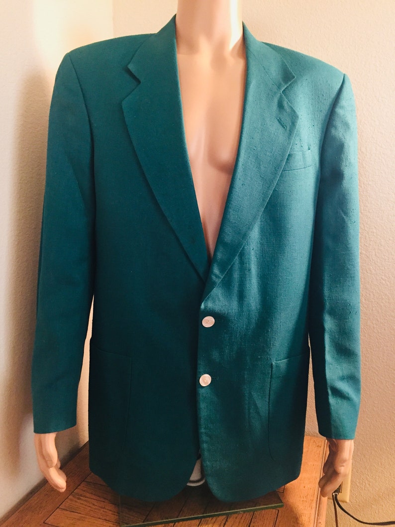 GREAT!! Chest 44 LOVELY Mens Vintage 1980/'s Teal Green Jacket Made By /'Oscar De La Renta