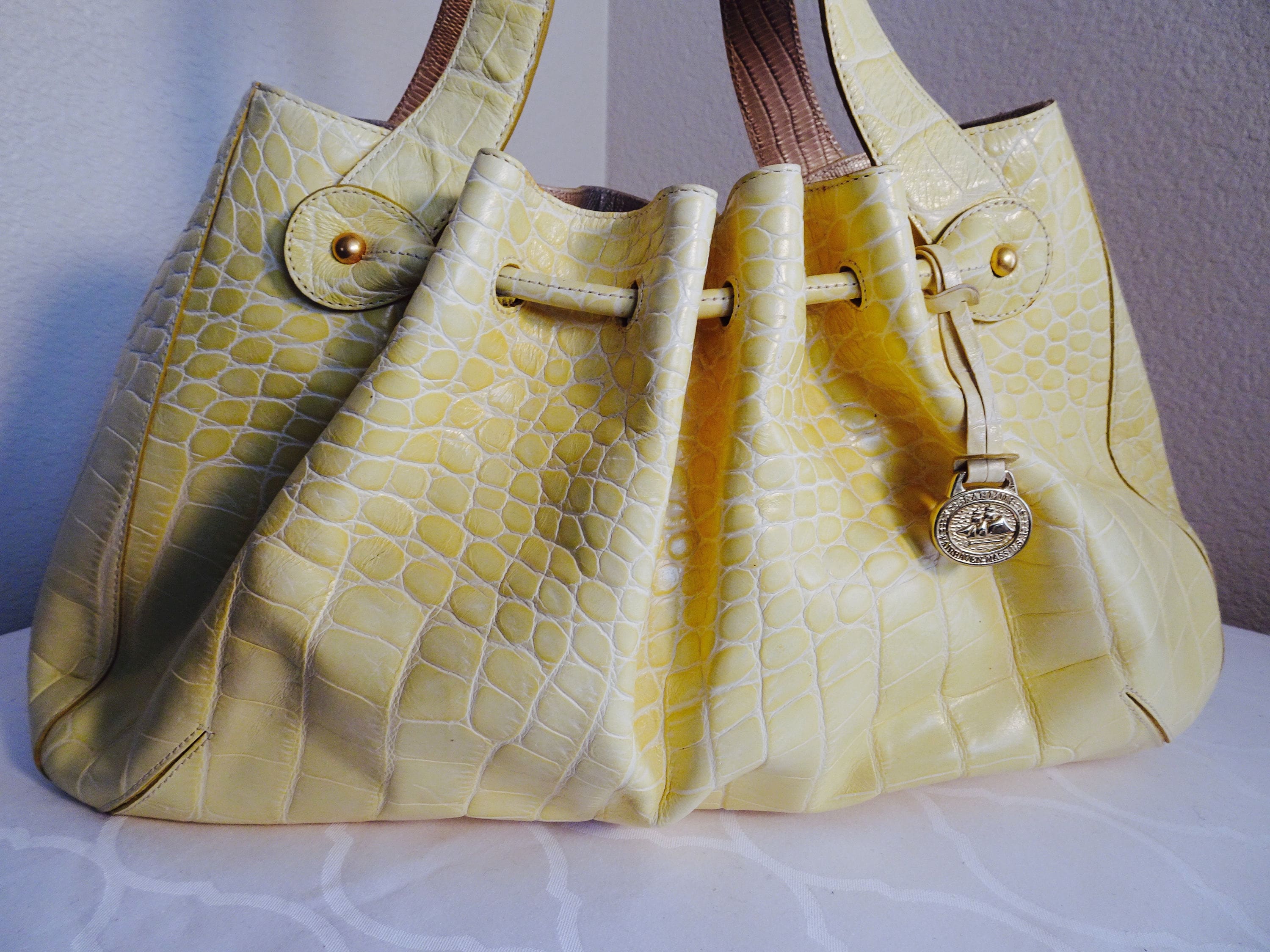STUNNING Lemon Yellow Alligatorskin Handbag MADE BY brahmin