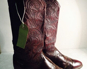 Vintage womens ' dan post ' Bourgogne Cowboy Boots, Groot-Brittannië maat 5,5-Nice!