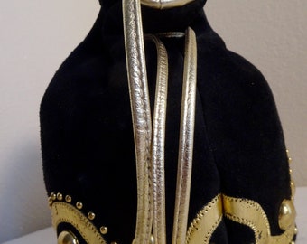 V LOVEly Vintage 1980 's Black & Gold handtas, gemaakt in de VS door ' Avante '-cute!