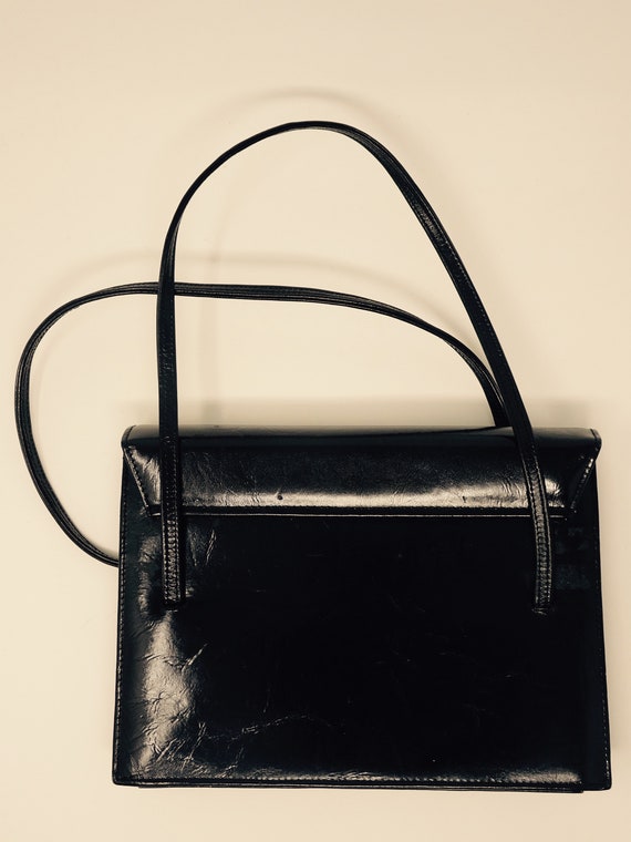 LOVELY Vintage 1960's Black Handbag With OverFlap… - image 2