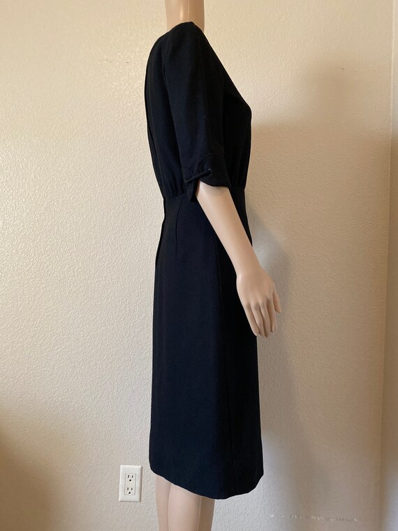 STUNNING Vintage 1950's Black Wool Dress - Beauti… - image 7