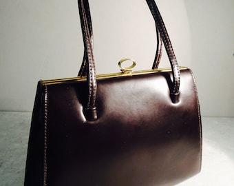 Cute Vintage 1960's Black Kelly Style Handbag MADE IN ENGLAND By 'K Handbags' - Lovely!!