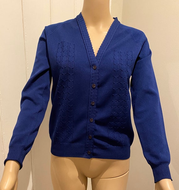 CUTE Vintage 1970's Navy Blue Cardigan, Made In E… - image 4