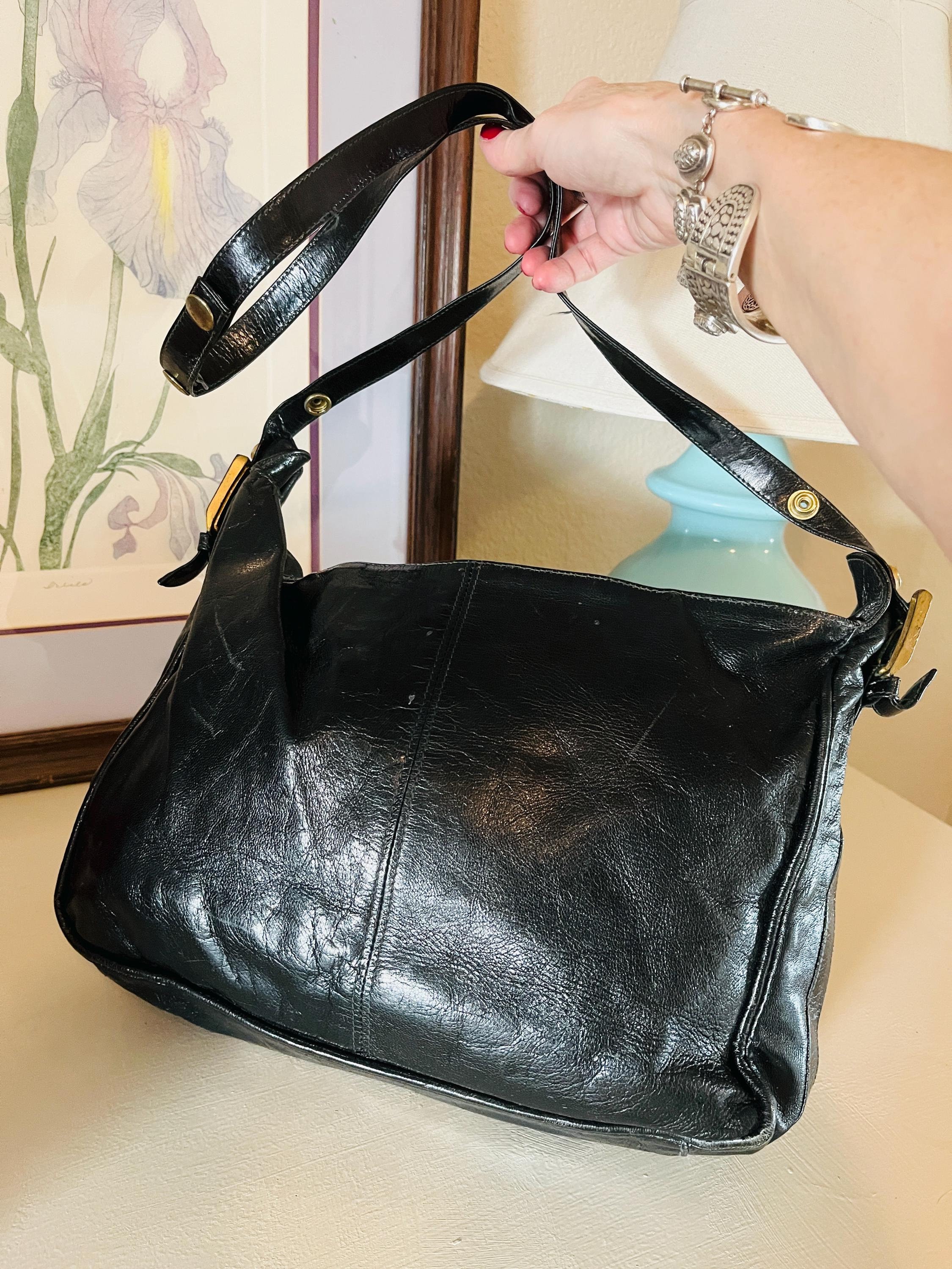 BEAUTIFUL Vintage 90's Black Leather Slouchy Handbag Made in