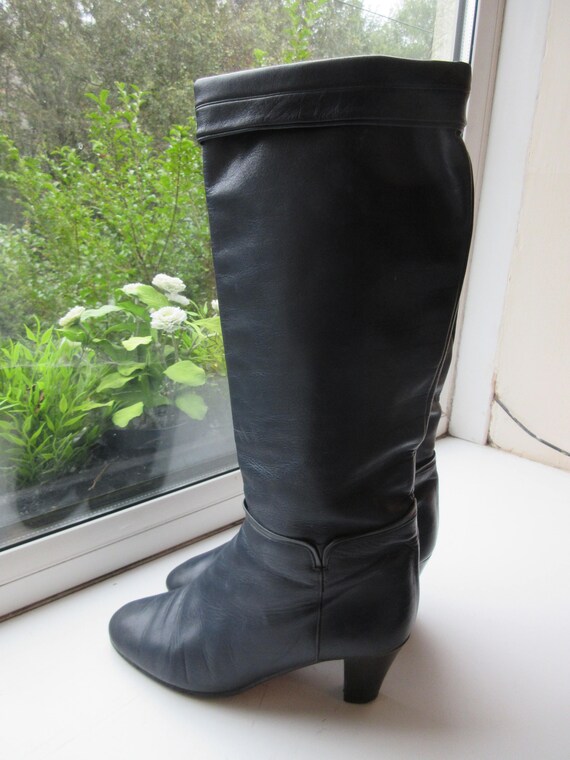 navy leather knee boots