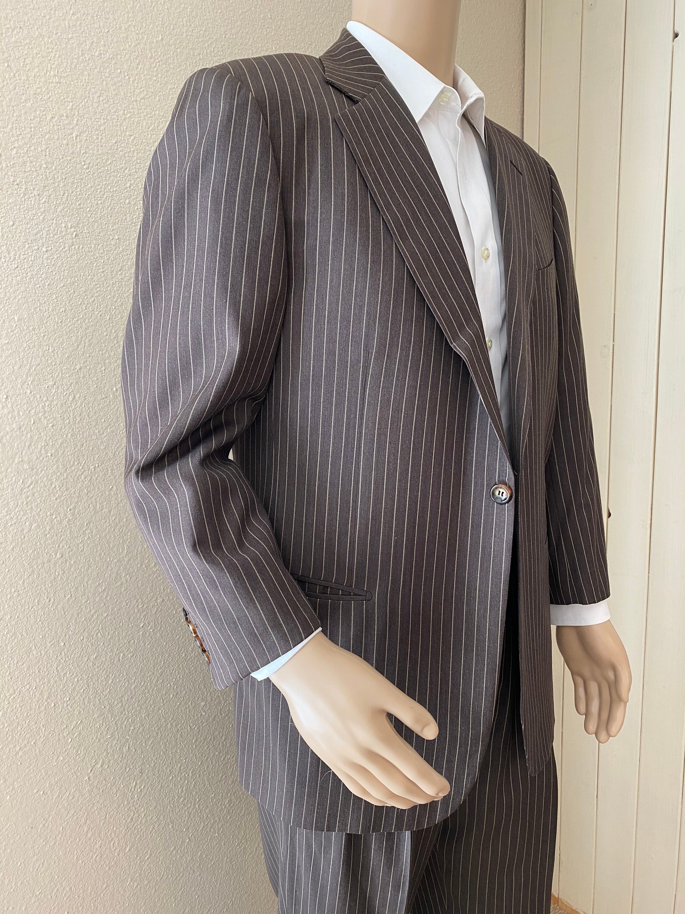 Image of Beautiful Made Vintage 90's Pin-stripe Suit, in Italy By "Kashami' | Bnwot, 100% Wool, Chest 42" - Lovely