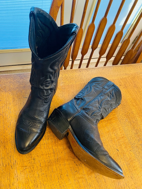 NICE Pair Of Vintage Black Leather Cowboy Boots - 