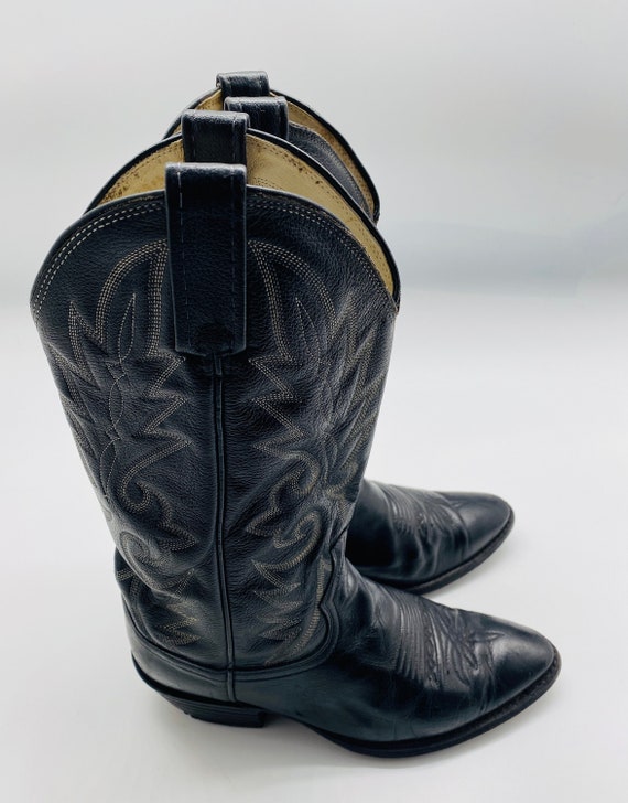 NICE Vintage Black Leather Mens Cowboy Boots, Mad… - image 1