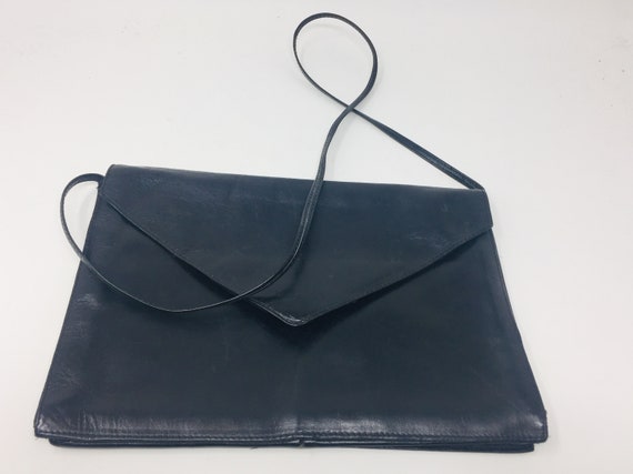 LOVELY Vintage Black Leather Shoulderbag / Clutch… - image 1