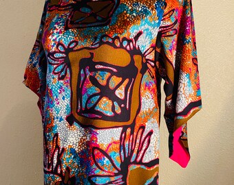 PRACHTIGE Vintage 1960's Jurk, made in HAWAII, Amazing Fabric - Chest 36"