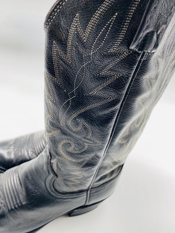 NICE Vintage Black Leather Mens Cowboy Boots, Mad… - image 5