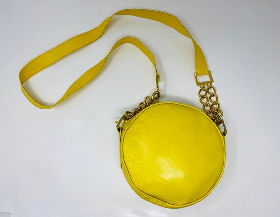 CUTE Yellow Leather Circular Handbag, Shoulder Or… - image 3
