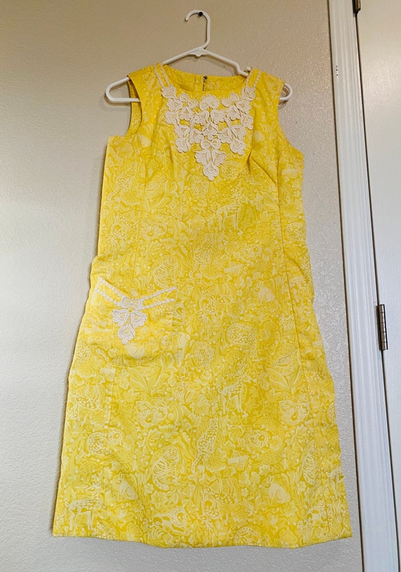 CUTE Vintage 50's Pale Yellow Cotton Dress, Made … - image 1