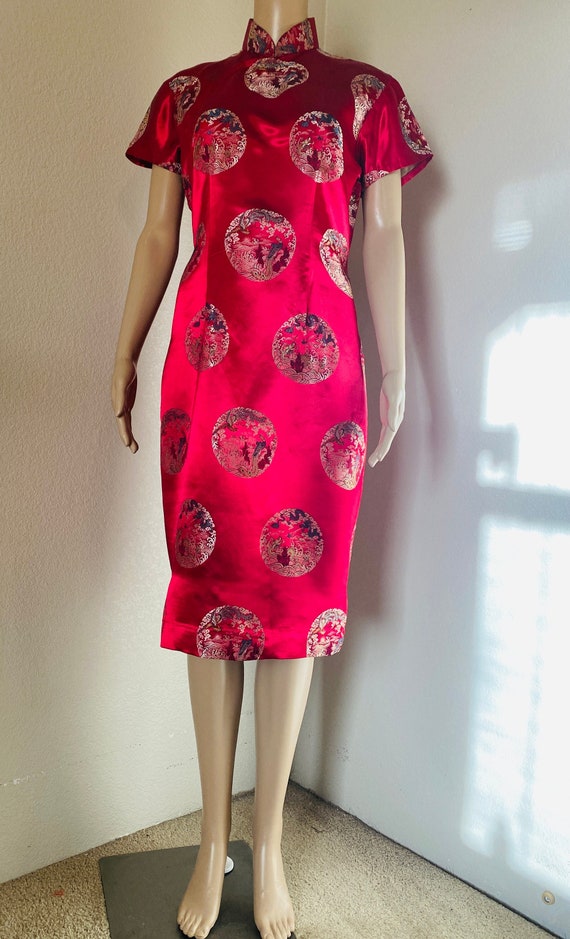 BEAUTIFUL Red Silk Vintage Chinese Dress, Lovely E