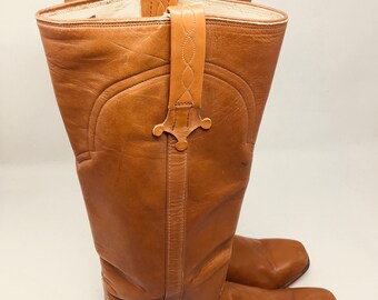 Vintage Tan Leather Womens Cowboy Boots Made In USA By 'Tony Lama' - UK Size 5.5