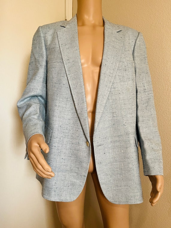 LOVELY Pale Blue Silk/Rayon 1980's Mens Jacket (M… - image 2